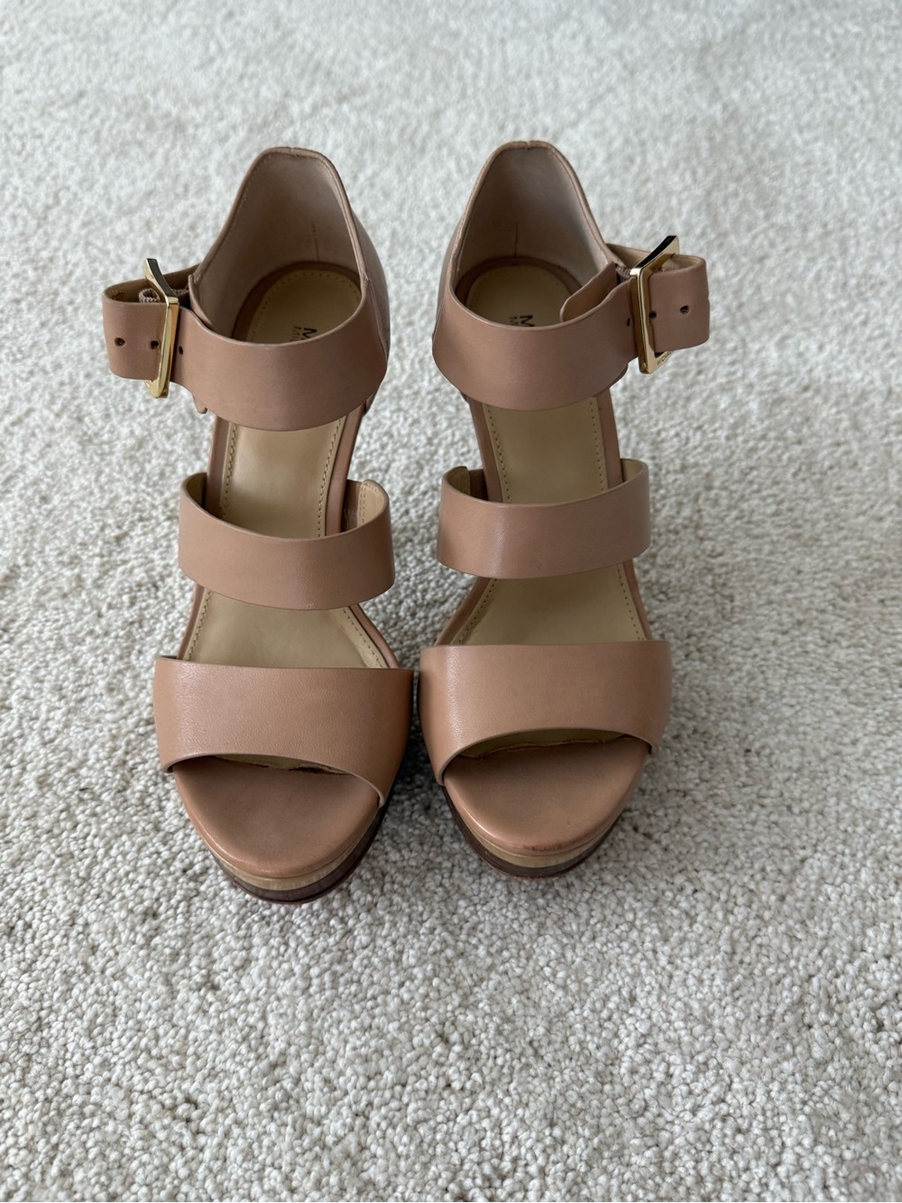 Michael Kors Tan Three-Strap Platform Sandals with Buckle